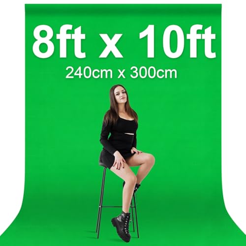Image of EMART Green Screen Backdrop, 8 x 10 Ft Photography Greenscreen Background Sheet Fabric Kit for YouTube Video Streaming Zoom, Small Photo Chromakey Cloth Curtain with 4 Clip