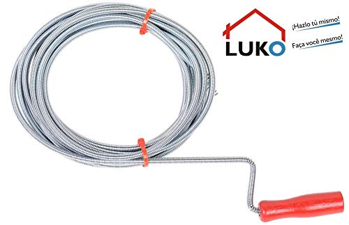 Desatascador de espiral LUKO de 5 metros de longitud y 6mm de diámetro, de acero revestido de zinc, perfecto para desbloquear el desagüe de fregaderos, lavabos, platos de ducha, etc. - Nuevo en Amazon