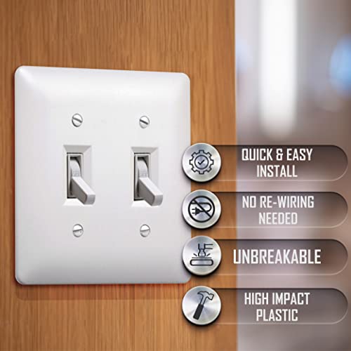 Taymac 4400W Paintable Double Toggle Light Switch Wall Plate Cover, White, 2-Gang #TOP4