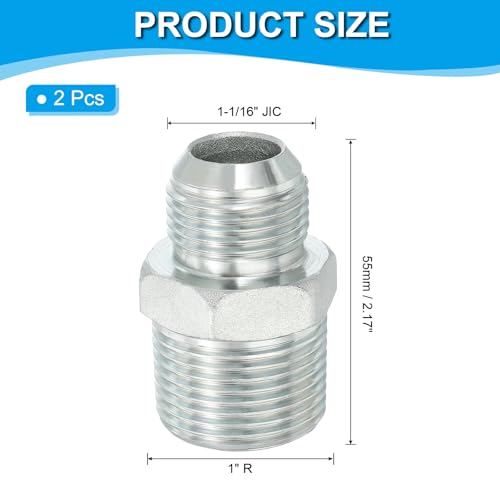 Image of PATIKIL Pipe Adapter Connector 1-1 /16 inch Male 74 Flare JIC x 1 inch Male R Pipe Fitting 2 Pcs Oil Feed Restrictor Fitting Hydraulic Connector for Oil Steam Water Pipelines System