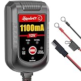 Motorcycle Battery Charger and Maintainer 12V, 1.1Amp Smart Trickle Charger - Automatic Float Charger for Cruiser Sport Bike ATV Scooter Dirt Bike Lawn Mower, LiFePO4 Lithium Lead Acid AGM Gel