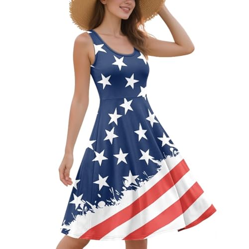 Image of Women Stylish Tank Dresses Sleeveless Round Neck Midi Casual Dress with Pocket for Summer