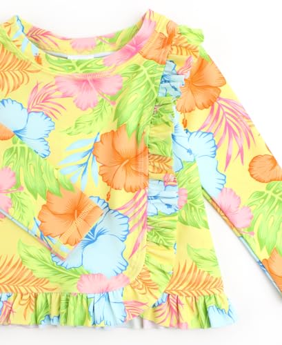 Image of RuffleButts Happy Hula Long Sleeve Ruffled Rash Guard 2-Piece - 10