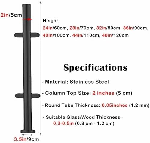 36" Glass Stair Railing Post, Stainless Steel Balustrade for Balcony & Fencing, Durable Glass Railing System, Modern Design, Perfect for Home & Commercial Use