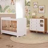 Quarto de Bebê Completo com Berço Americano Ben 3 Em 1 Cômoda Uli 4 Gavetas Móveis Peroba Amendoa/branco