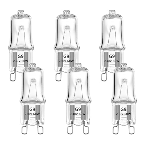 Image of VINBE 60W G9 Halogen Light Bulb Two Prong Looped Pins for Cabinet Lights, Landscape Lights, Desk and Floor Lamps, Wall Sconces, Dimmable, 230V, Warm White(2700k, 6pcs)