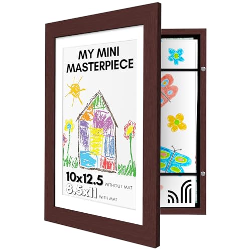 Americanflat 10x12.5 Kids Art Frame - Front Loading Picture Frame Holds 100 Artworks - Use as 8.5x11 Frame with Mat or 10x12.5 Frame Without Mat - My Mini Masterpiece - Mahogany