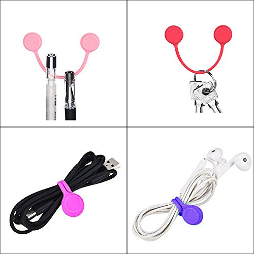 Reusable Twist Ties with Strong Magnet for Bundling and Organizing Cables,Headphone Cables,USB Charging Cords,Hanging & Holding Keychain,Silicone Cord Winder Magnetic Cable Clips (8 Colors - 24 Pack) - Thumbnail 5