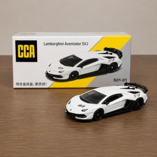 Image of WooZee.. CCA Lamborghini Aventador SVJ Die-Cast Model Car, White, Alloy Chassis,