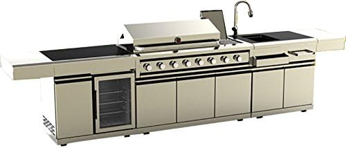 MCP Island Grills Modular 3 Piece Island Electric and Gas BBQ Outdoor Grill Kitchen, with Wine Refrigerator, Sink, Rotisserie, Black Marble Top and FREE Protective Canvas Cover