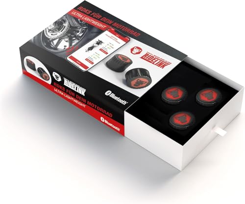 Ridelink RDKS Sensoren 2026 - Präzises Reifentemperatur & Reifendruckkontrollsystem Motorrad Gespann und Trike, 3 x TPMS Reifendrucksensor Ventil + App: Navi, Widgets uvm, Bluetooth 5, Made in Germany