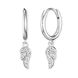 Engelsrufer Damen Creole aus Sterling Silber mit einem silbernen beweglichen Flügelchen - besetzt mit Zirkonia Steinen - Clipverschluss - nickelfrei - Größe: 23mm