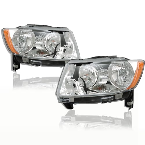 munirater RH & LH Headlights Replacement for G-rand Chero-kee 2011-2013 / Com-pass 2011-2017 Halogen Headlamp Assembly Driver and Passenger Side