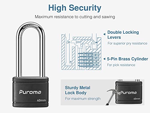 Puroma 2 Pack Keyed Padlock With 3 Keys, 2.5 Inch Locker Lock 40Mm Heavy-Duty Locks For Gate Fence Hasp Cabinet Toolbox School Gym Locker (Black) #TOP4