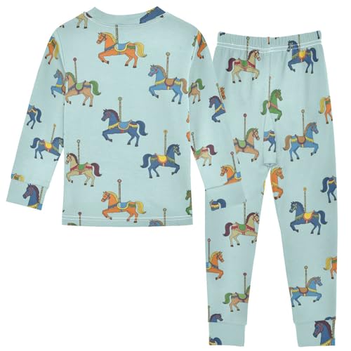 Pajama Sets Long Sleeve Carousel Horses on Blue Soft Comfy Sleepwear 2 Piece PJS 3-8T3