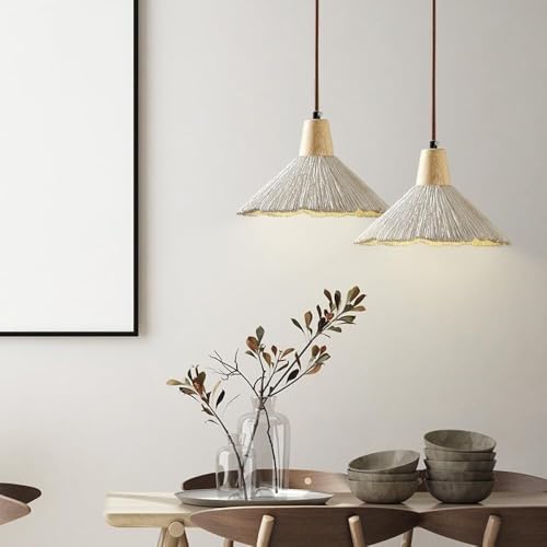 Lámpara colgante de cemento con cabezal de madera y cable ajustable 2