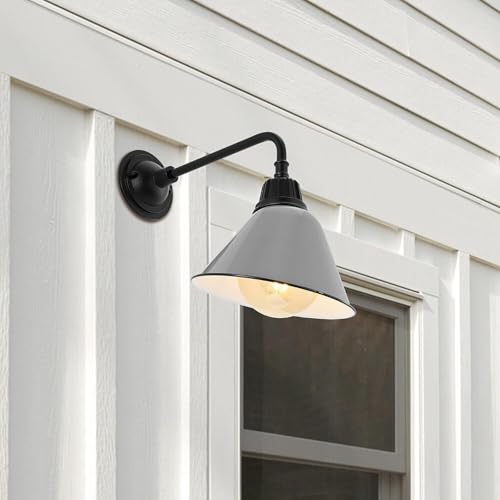 Image of JONATHAN Y Croydon 1-Light Gooseneck Barn Sconce 9.63 inch, Gray
