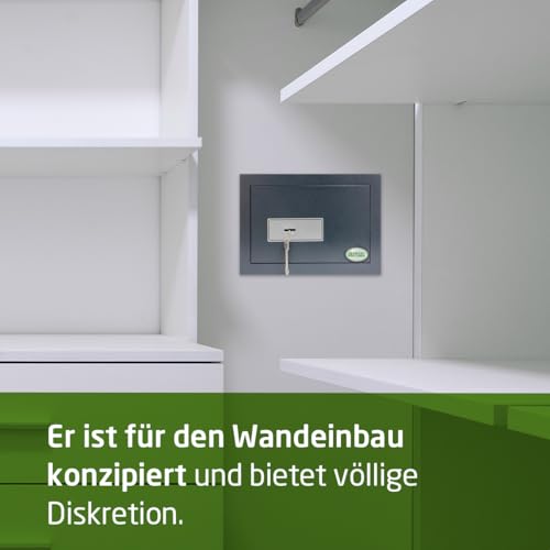 Amig - Einbautresor mit Chubbschloss | Stahlbolzen Ø 20 mm | Diskretes Design für Wandmontage | Mechanische Schlüssel für sicheren Zugang | Grau, 30x15x20 cm, Legierter Stahl