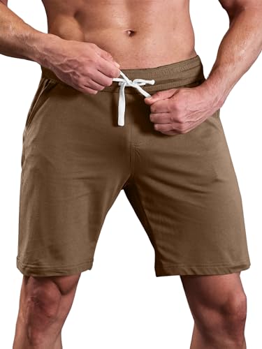 Image of JMIERR Men's Cotton Shorts Casual Elastic Waist Drawstring Lightweight Workout Lounge Beach Jersey Shorts,Brown,XL