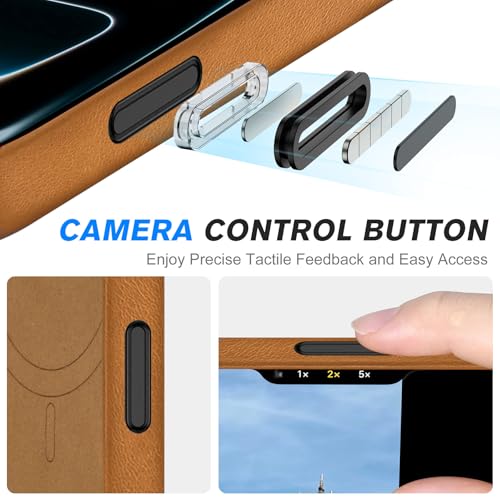 Image of SHIELDON Genuine Leather Case for iPhone 17 Pro Max 6.9 inch, Retro Light Brown | for MagSafe, Magnetic Wireless Charging, Camera Button, Metal Buttons, Camera Bezel, Non-Slip, Shockproof, Anti-Scratch, Slim