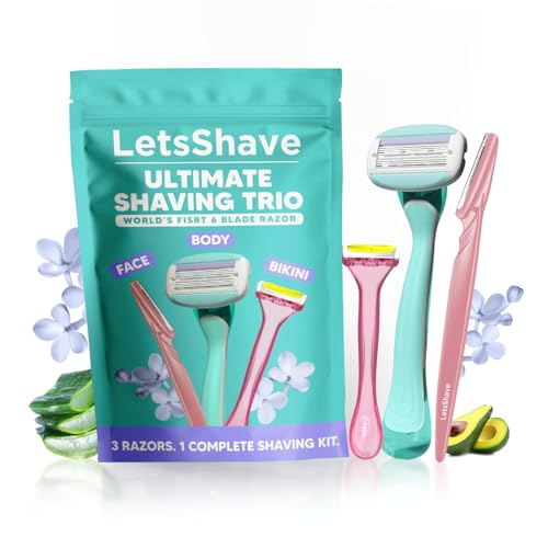 Image of LetsShave Ultimate Shaving Trio for Women | Face, Body & Bikini Razor Kit | World's 1st 6 Blade Razor for Smooth, Safe & Precise Hair Removal | 3 Razors Combo for Full Body Grooming