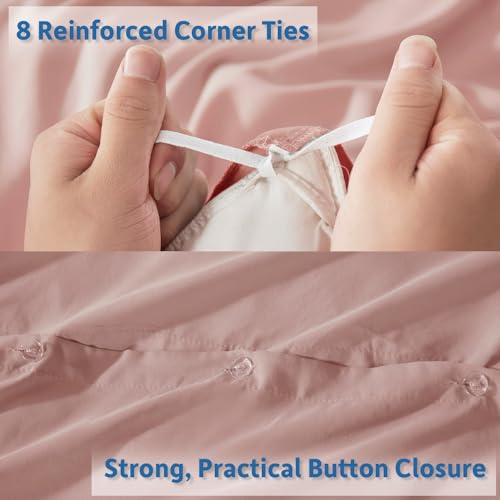 Nestl Queen Duvet Cover Set with Comforter Insert - Blush Pink 4 Piece 90x90 Duvet Cover & 2 Pillow Shams with White Quilted Down Alternative Comforter, Ultra Soft, All Season