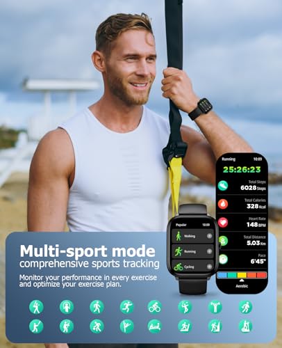 Image of Black Smart Watch for Men Women, Bluetooth Call, 2.06 inch HD AMOLED Fitness Tracker, 118 Sports Modes, Blood Pressure /Heart Rate /SpO2 /Sleep Monitor, IP68 Waterproof, Ideal Tech Gifts for Android iPhone
