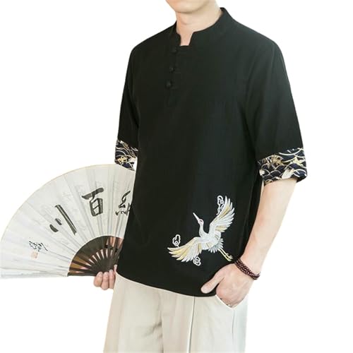 T-shirt court brodé vintage pour homme au style chinois traditionnel et finitions premium
