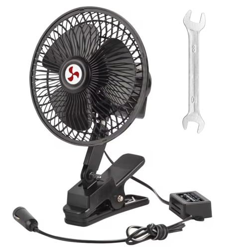 YQSIYU 6” 12v Truck Fan that blow cold air, with A Spanner,12V Oscillating Car Fan with 2-Speed