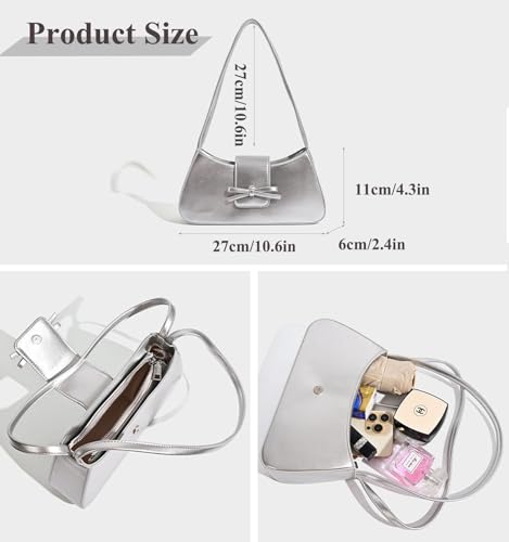 Image of Shoulder Bag for Women, Hobo Handbags Trendy Y2K Purses Patent Leather Clutch Bag Cute Bow Purse