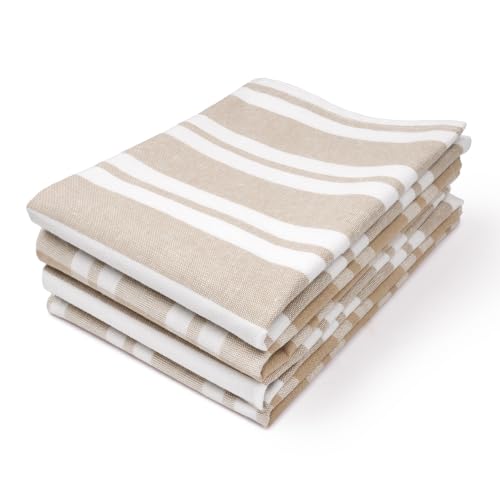 Image of Encasa XO Kitchen Towels Cotton Pack of 4 | 70x45 cm, Franca Beige Combo - Dish Cloths | Highly Absorbent Cleaning & Wiping Cloths for Kitchen | Reusable Tea Towels