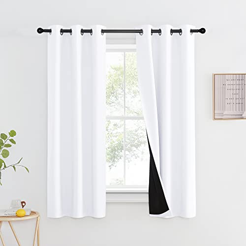 NICETOWN White 100% Blackout Lined Curtain, 2 Thick Layers Completely Blackout Window Treatment Thermal Insulated Drape for Kitchen/Bedroom (1 PC, 37