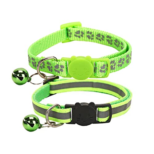 NeuWook Collier Chats, 2 pcs Collier Chaton Anti étranglement et Cloche, Réglable Collier pour Chat, Convient à la Plupart des Chats domestiques(Vert) Cover