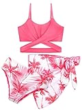 AlisOker 3 Pieces Girls Swimsuits Bikini Set Tropical Print Bikini Set Criss Cross Bathing Suit with Cover Up Skirt for Kids