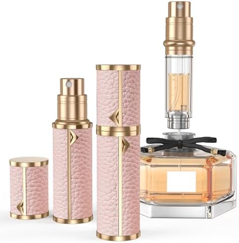 YIERSO Perfume Travel Refillable Bottle,Genuine Leather Bottom-Filling Fragrances Perfume Atomizer,Mini Cologne Dispenser,Portable Sprayer Pocket Size for Cruise Car Trip Purse Gift 5ml (Pink)