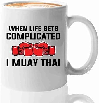 Muaythai Enthusiast Coffee Mug 11oz White -gets complicated Muaythai - Gifts Girls Boys Dribble Sports for Teenage Friendship Indoor Hoop