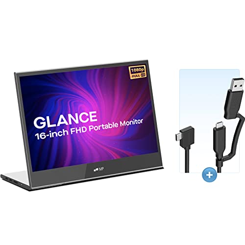 Image of MP Glance Monitor with 2-in-1 USB Cable, Mobile Pixels Portable Laptop Monitor, Travel Monitor 16 inch 1080P FHD HDMI USB Type C Monitor, Built-in Dual Speakers