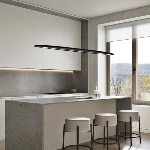 Image of YISDESIGN 39 inch Wood LED Linear Pendant Light Black Linear Pendant Dinning Room Hanging Lights LED Dimmable Chandeliers 24w for Dining Room Pool Table Lights Kitchen Island Light Black