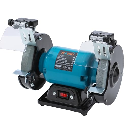 KATSU Tools Bench Grinder 250W 150mm 6 Inch Coarse and Fine Grinding Wheel Sander Polisher for Grinding, Polishing and Sharpening 100195