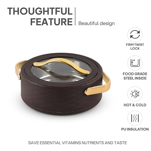 Image of CELLO Velvetto Deluxe 1500 Insulated Casserole Hot Box for Kitchen 1500 ml, Brown | Airtight See Through Lid Hot Pot Case Keeps Food Hot & Warm for Long Hours, Casserole Set for Roti, Rice & Biryani