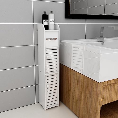 Mobiletto Bagno Salvaspazio in Plastica 4 Altezze Porta Rotolo Carta Igienica da Terra | Organizer Bagno, Cucina, Dispensa, Lavanderia-20 * 20 * 80cm-8mm-bianco