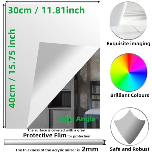 Olicky 4 Stück Selbstklebend Fliesenspiegel 40 x 30cm