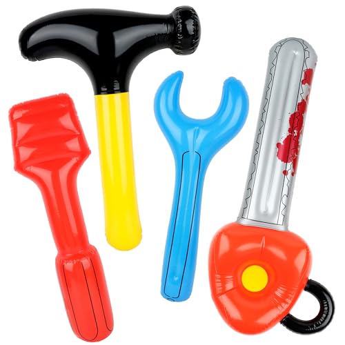 Norcoin 4 Pack Inflatable Tool Set Include Inflatable Hammer Inflatable Wrench Inflatable Screwdriver Inflatable Saw Blow Up Construction Tool Inflatable Toy Props for Construction Tool Party Decor