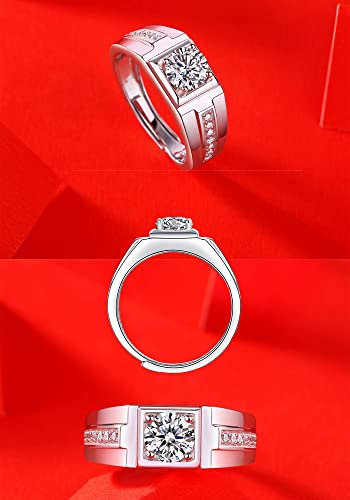 Moissanite CZ Zircon S925 Men's Engagement Ring, 1-2ct D Color VVS Clarity Round Brilliant Cut Lab Created Diamond Cubic Zirconia Classic 4 Prong Solitaire 925 Sterling Silver 18K Platinum Plated Promise Wedding Anniversary Band Size Adjustable with Certificate and Gift Box2