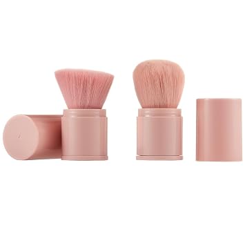 Portable Retractable Kabuki Makeup Brush, COSHINE 2 Pack Travel Brush Set for Blending Liquid, Blush, Bronzer, Buffing and Sunscreen