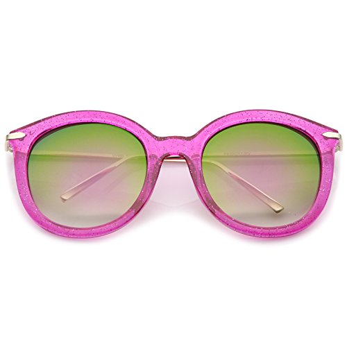 zeroUV Women's Transparent Glitter Frame Ultra Slim Metal Temple Round Sunglasses 56mm