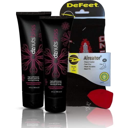 dznuts - Women’s Bliss Chamois Cream - Anti-Chafing for Saddle Sores, Thigh Friction, Skin Irritation - Cyclists, Runners (2-Pack) + Socks
