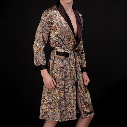 Men's Long Sleeve Robe Satin Pjs Bathrobe Comfy Lightweight Thin V Neck Cool Sleeping Spandex Sleepwear4