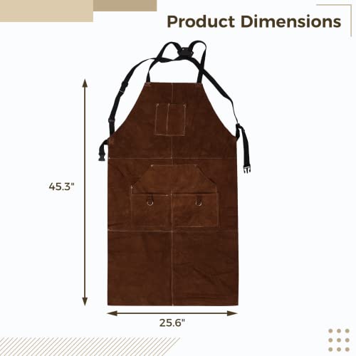Lnrueg Leather Welding Work Apron, Cowhide Apron With 6 Tool Pockets & 2 Hanging Rings, Heat Resistant Flame Retardant Work Apron, Adjustable Strap Apron For Welding, Carpentry, Grill #TOP6