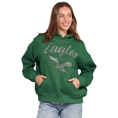 FOCO Philadelphia Eagles NFL Womens Kelly Green Rhinestone Logo Oversized Hoodie - M